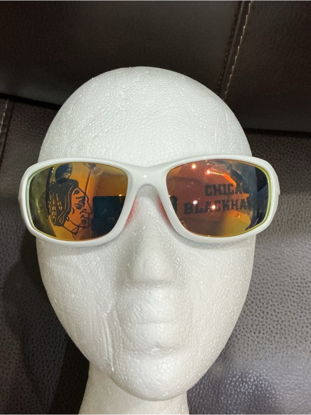 Chicago Blackhawks White/Orange Mirror Wrap Sunglasses